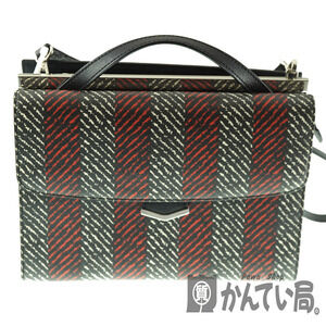 FENDI Bag Shoulder Handbag Black Red White Leather Stripe